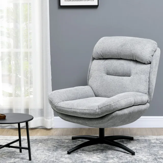 MODENUIT Draaifauteuil 79 x 91 x 98 cm - 360 Graden Draaibaar Met Armleuningen - Woonkamer - Polyester - Grijs