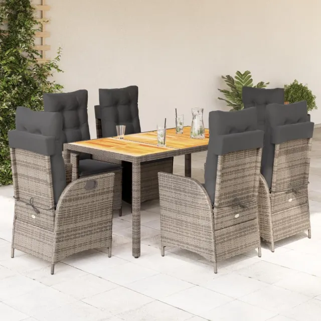 vidaXL 7-delige Tuinset met kussens poly rattan grijs, foto 2