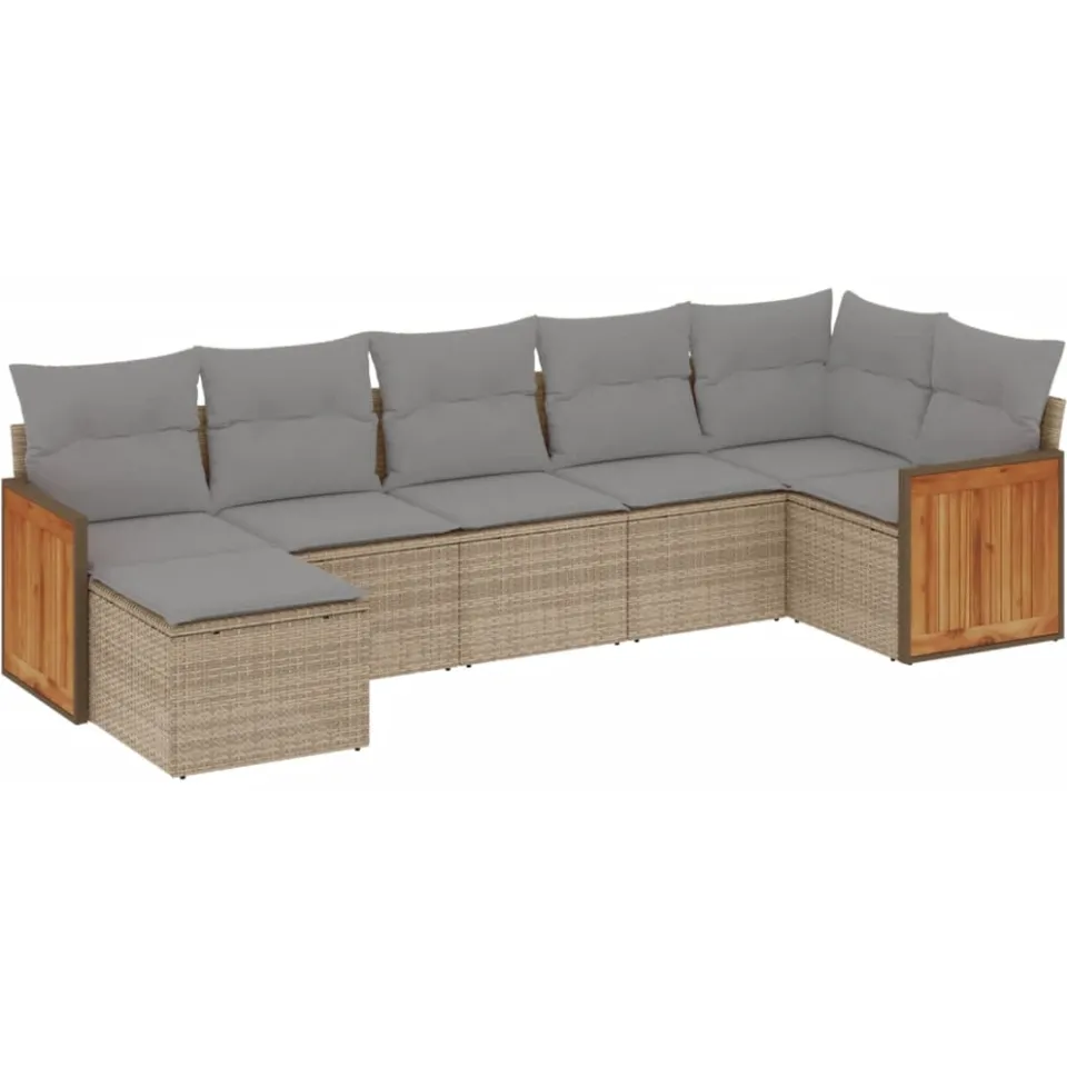vidaXL 7-delige Loungeset met kussens poly rattan beige, foto 3