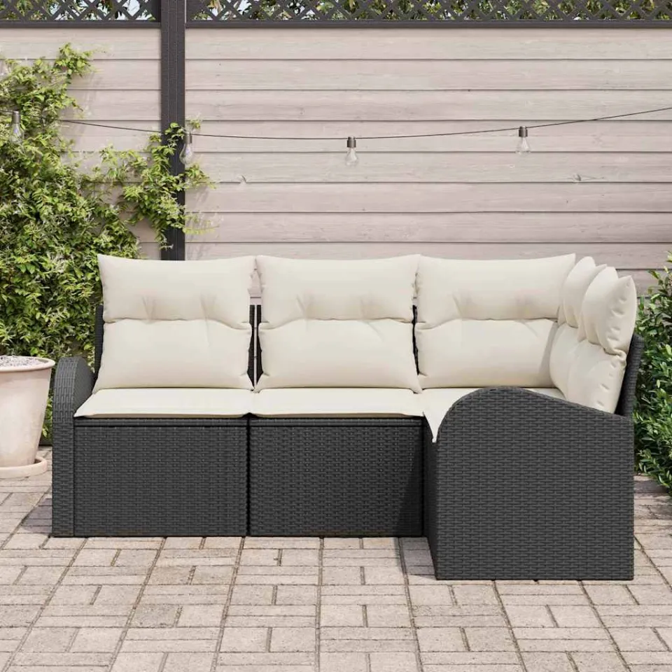 vidaXL Tuinbankenset 4 st Zwart en Wit poly rattan, foto 3
