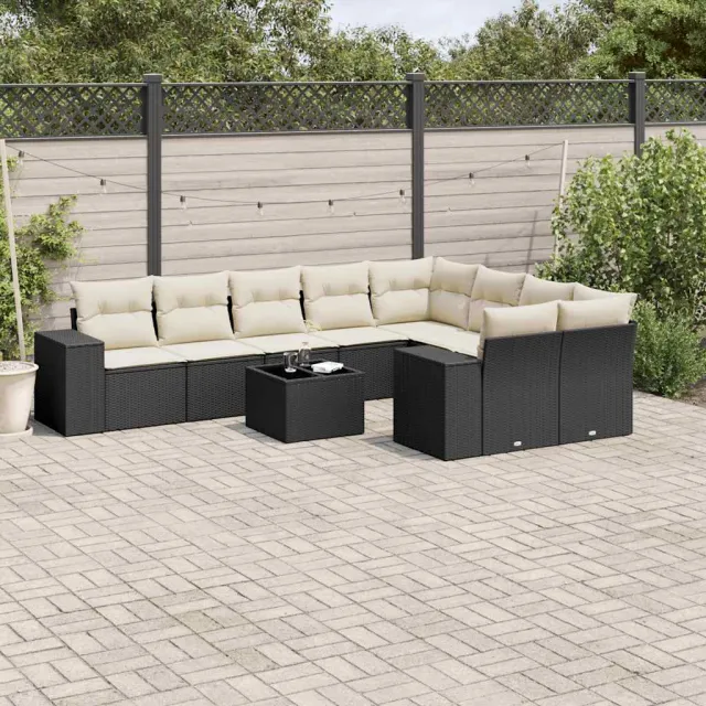 vidaXL 10-delige Loungeset met kussens poly rattan zwart, foto 2