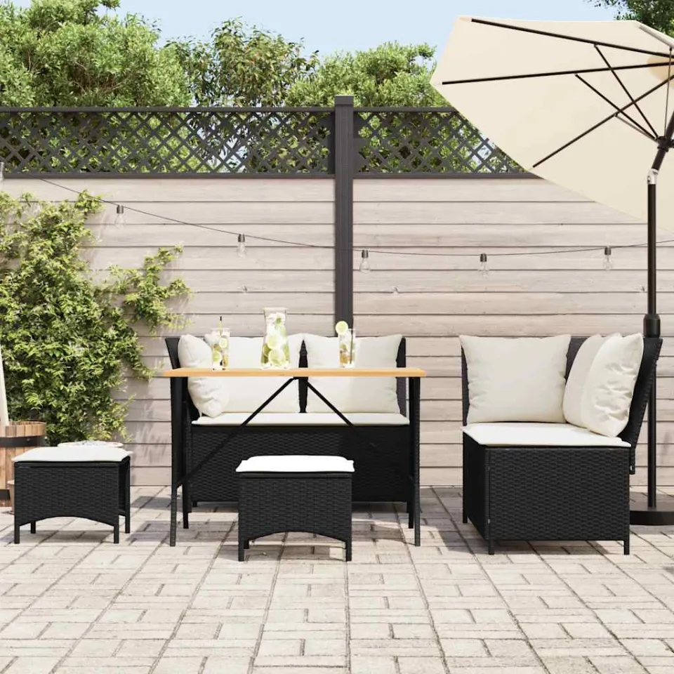 vidaXL 5-delige Loungeset met kussens poly rattan zwart, foto 3
