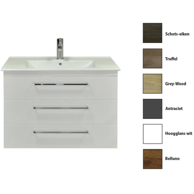 Sanicare Badkamermeubelset Sanicare Q6 Drie Laden Chromen Greep 100 cm Belluno Eiken Belluno-Eiken