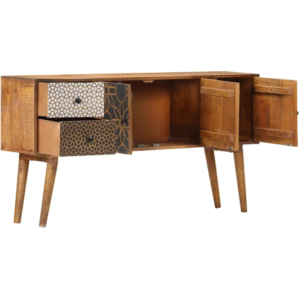 vidaXL Dressoir met geprint patroon 130x30x70 cm massief mangohout bruin, foto 3