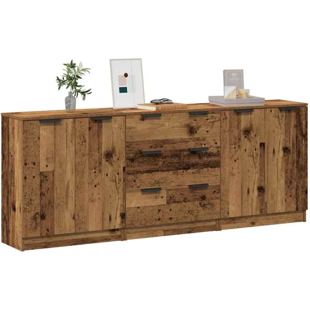 vidaXL Dressoirs 3 st 60x30x70 cm bewerkt hout oud houtkleurig Bruin