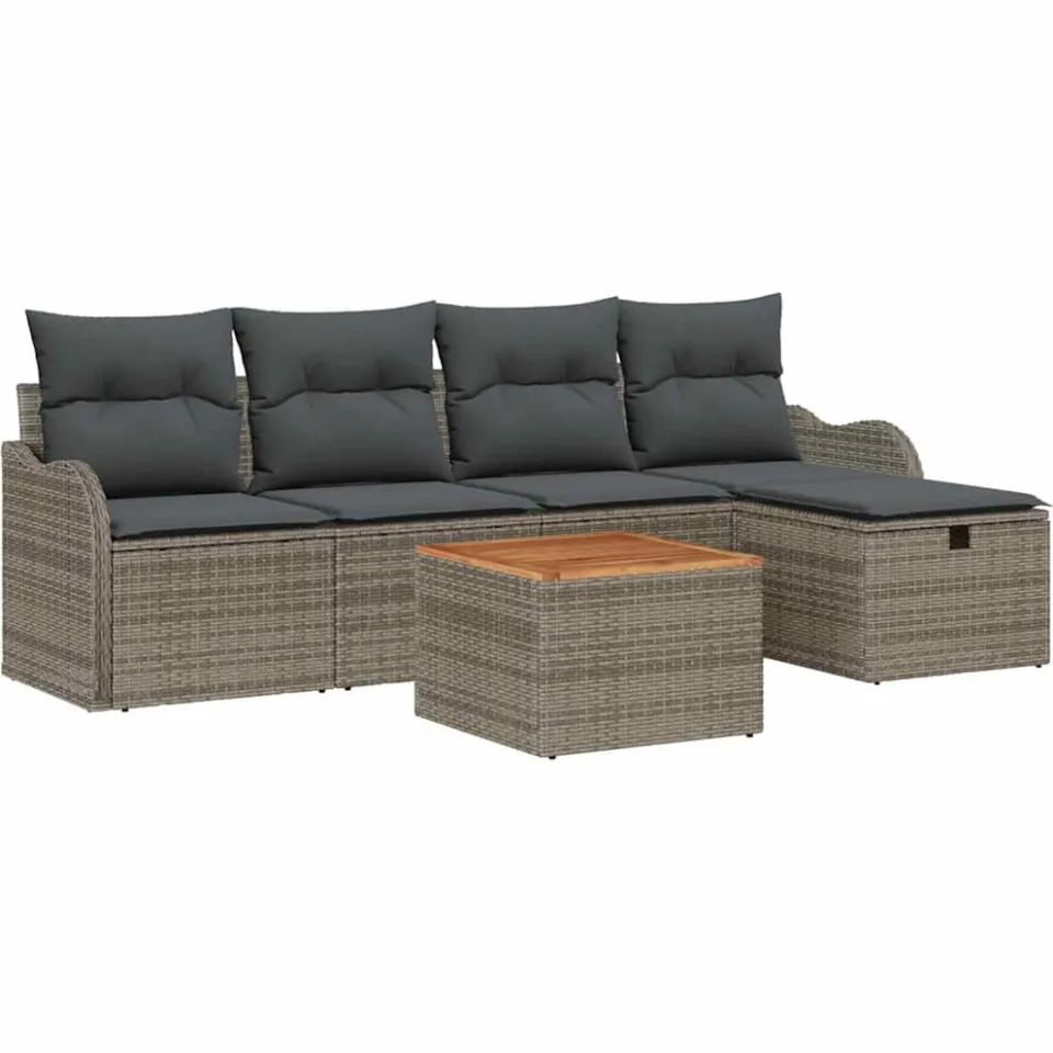 vidaXL Tuinbankenset 6 st Grijs Poly riet