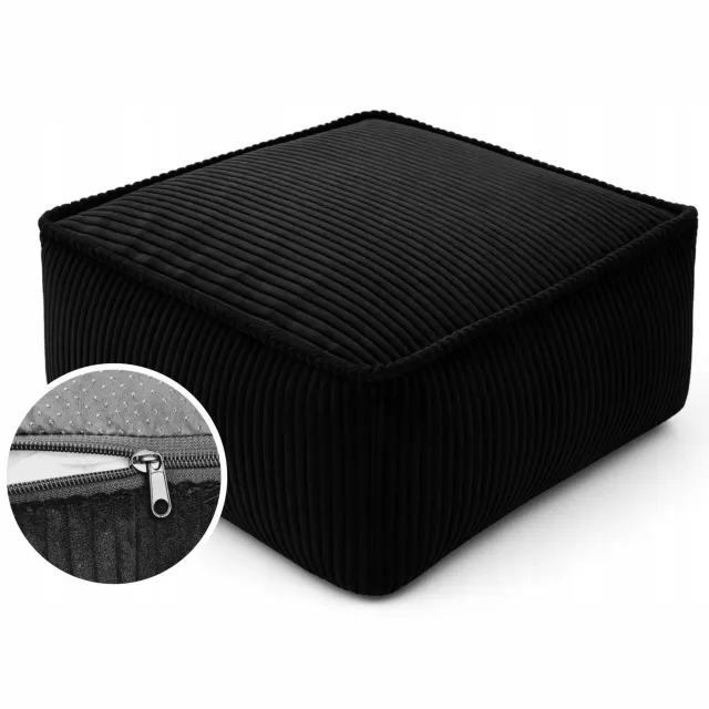 Syma Moderne Zwarte Poef 50x50cm - Comfortabele Voetenbank & Decoratie
