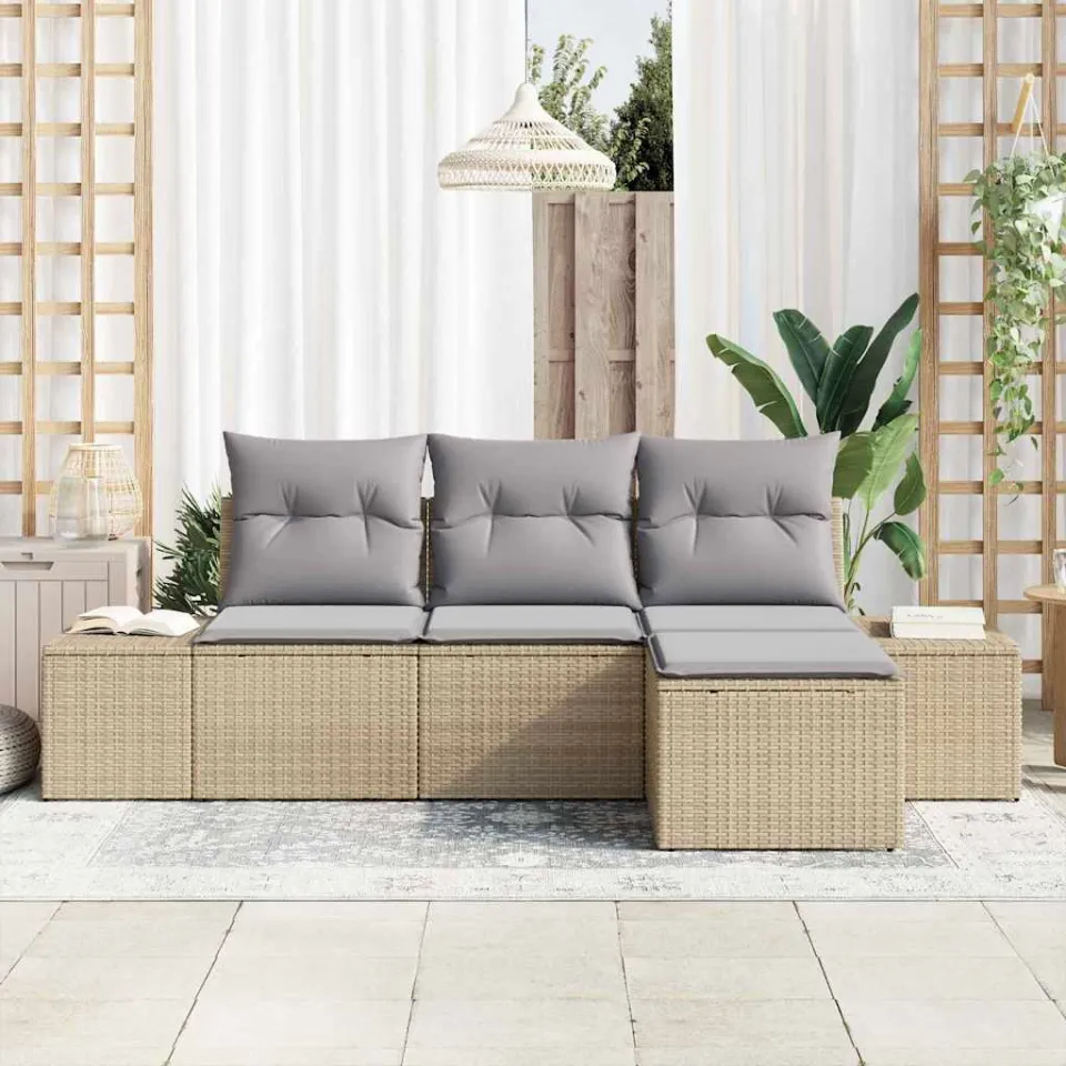 vidaXL Tuin Sofa Set 4 st Beige en Licht Grijs poly rattan, foto 3