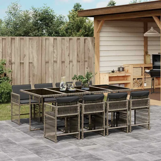vidaXL 9-delige Tuinset met kussens poly rattan grijs, foto 2