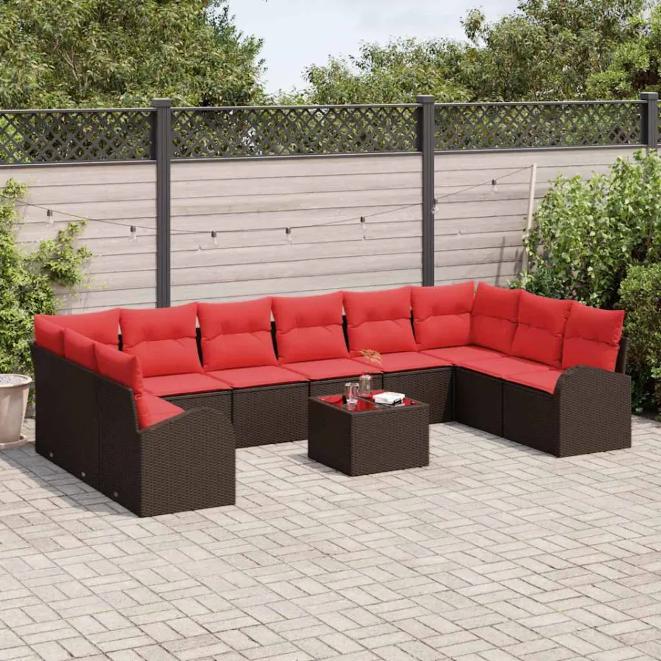 vidaXL Bankstel 11 st Bruin poly rattan, foto 3