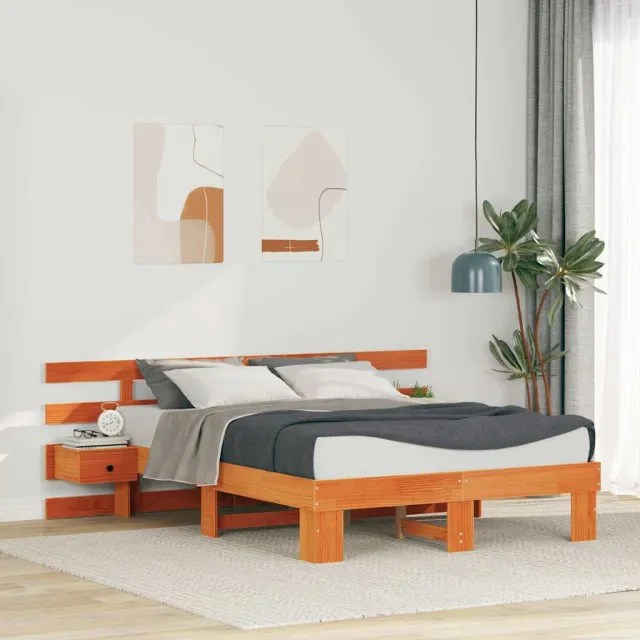 vidaXL Bedframe met hoofdeinde Bruin 140 x 190 cm Massief grenenhout