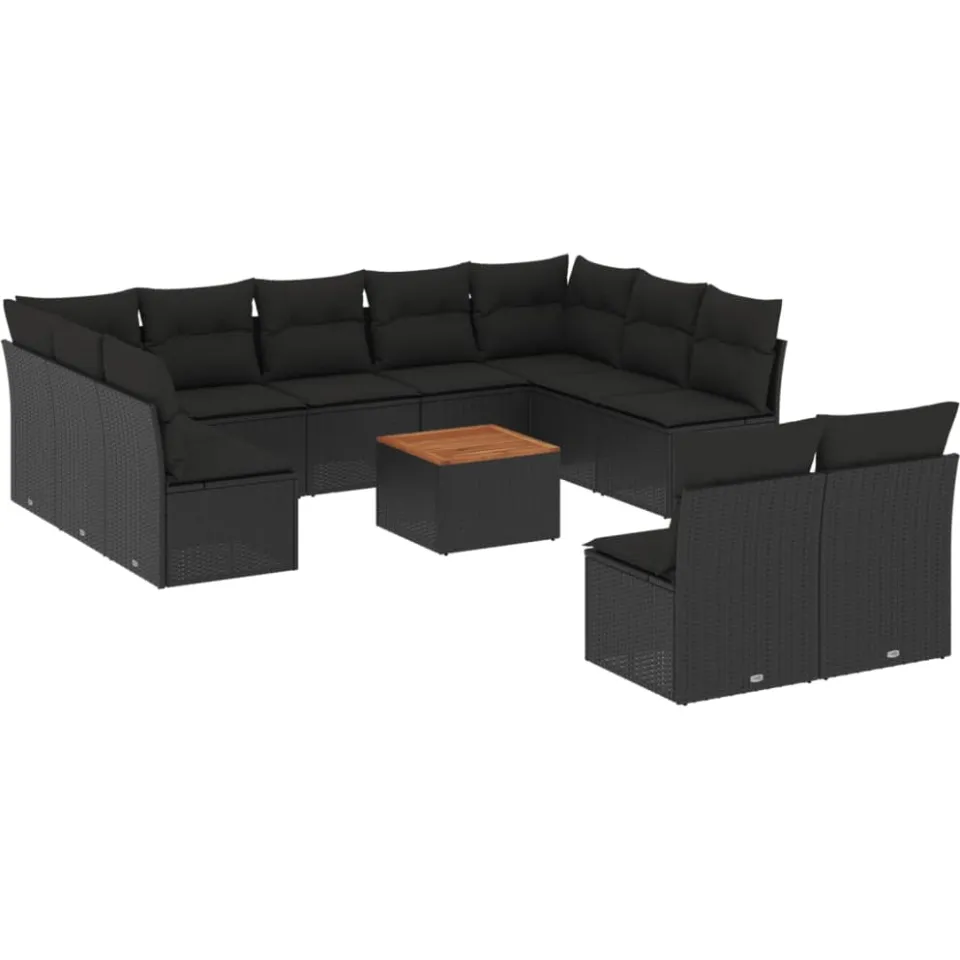 vidaXL 12-delige Loungeset met kussens poly rattan zwart