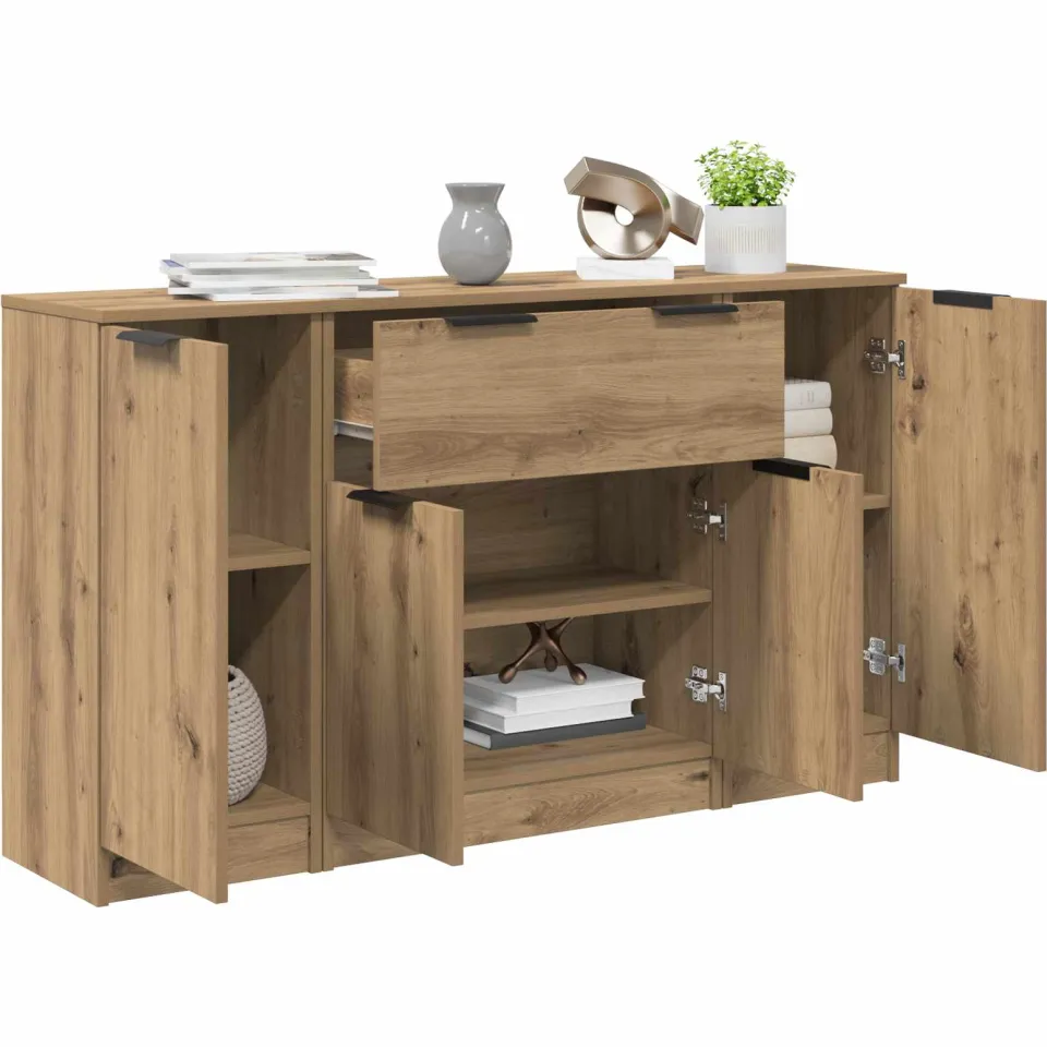 vidaXL Dressoir 3 st Artisan Eiken 120 x 30 x 70 cm Bewerkt hout Bruin