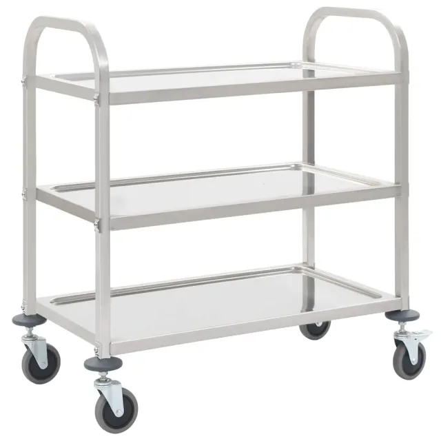 vidaXL Keukentrolley 3-laags 95x45x83,5 cm roestvrij staal Zilver