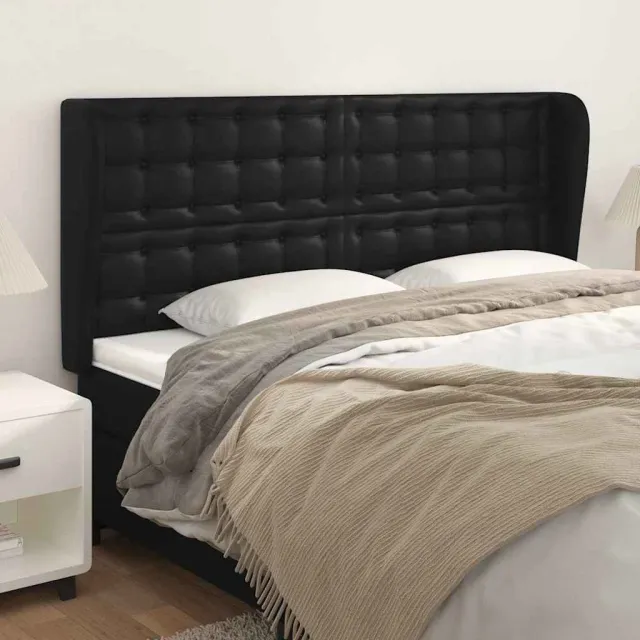 vidaXL Hoofdbord met randen 203x23x118/128 cm kunstleer zwart