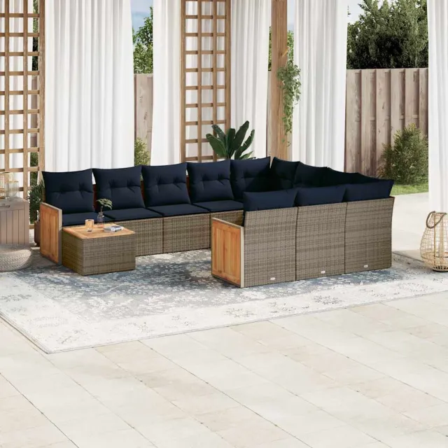 vidaXL 11-delige tuinbankset met kussens, grijs polyrotan, foto 2