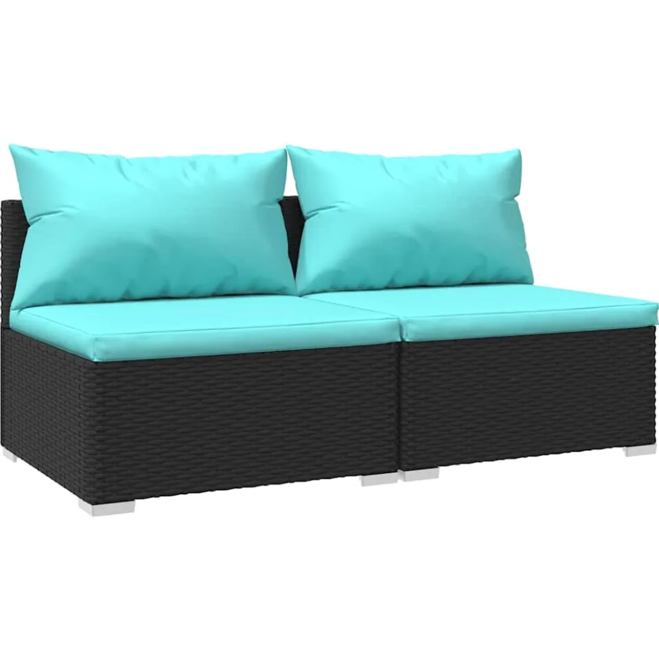 vidaXL 2-delige Loungeset met kussens poly rattan zwart, foto 3