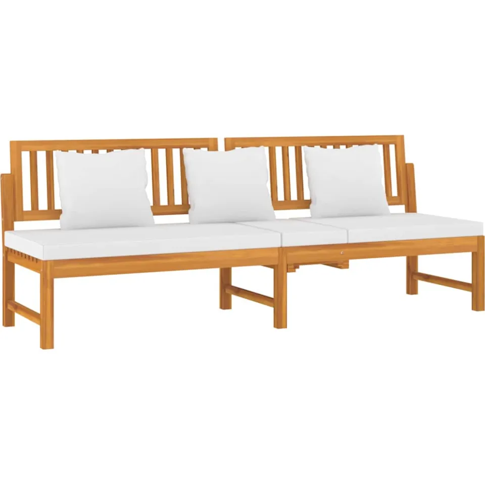 vidaXL Dagbed met crèmekleurig kussen 200x60x75 cm massief acaciahout, foto 3