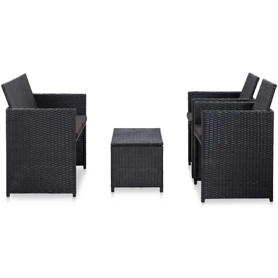 vidaXL 4-delige Loungeset met kussens poly rattan zwart, foto 3