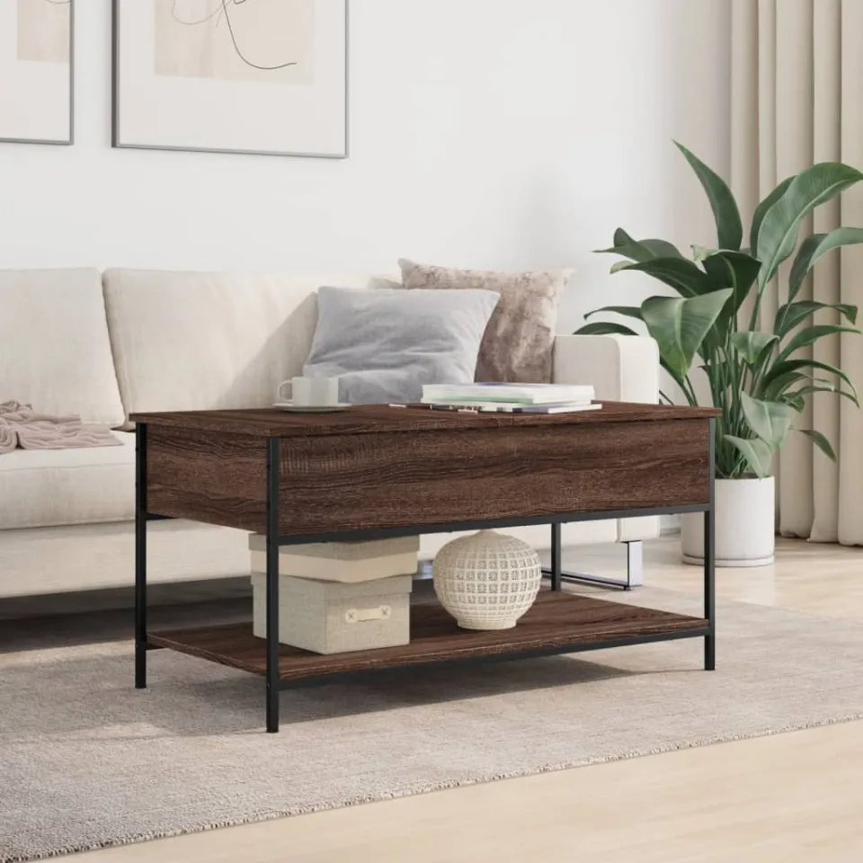 vidaXL Salontafel 100x50x50 cm bewerkt hout en metaal bruineikenkleur, foto 3