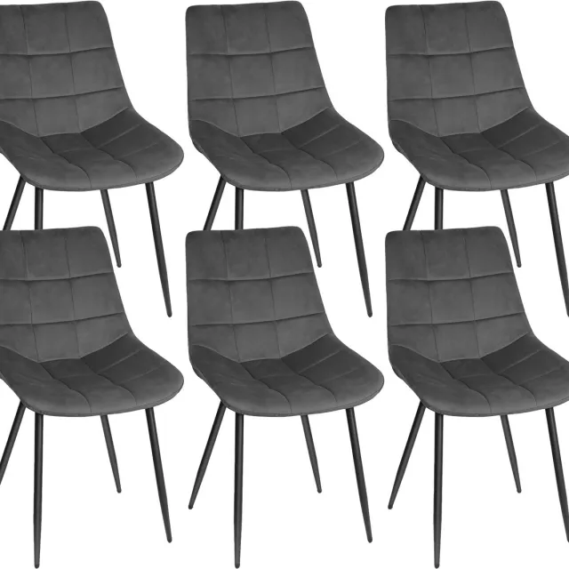 PIPIPOXER Eetkamerstoel - Set Van 6 -metalen poten+flanel, donkergrijs