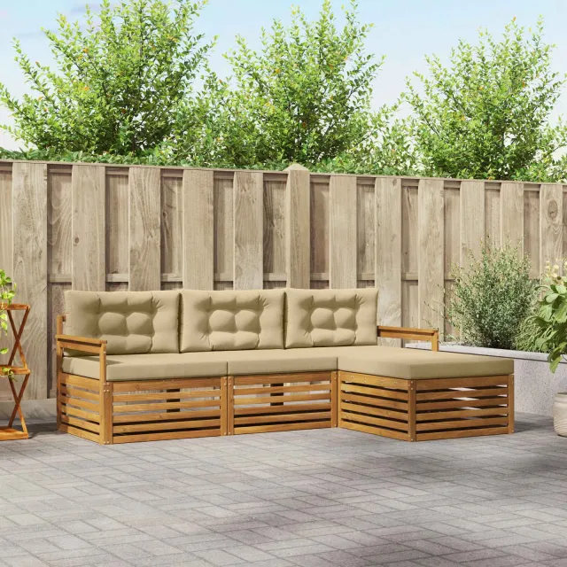 vidaXL Buiten bankenset 4 st 3-zits Natuurlijk en Beige