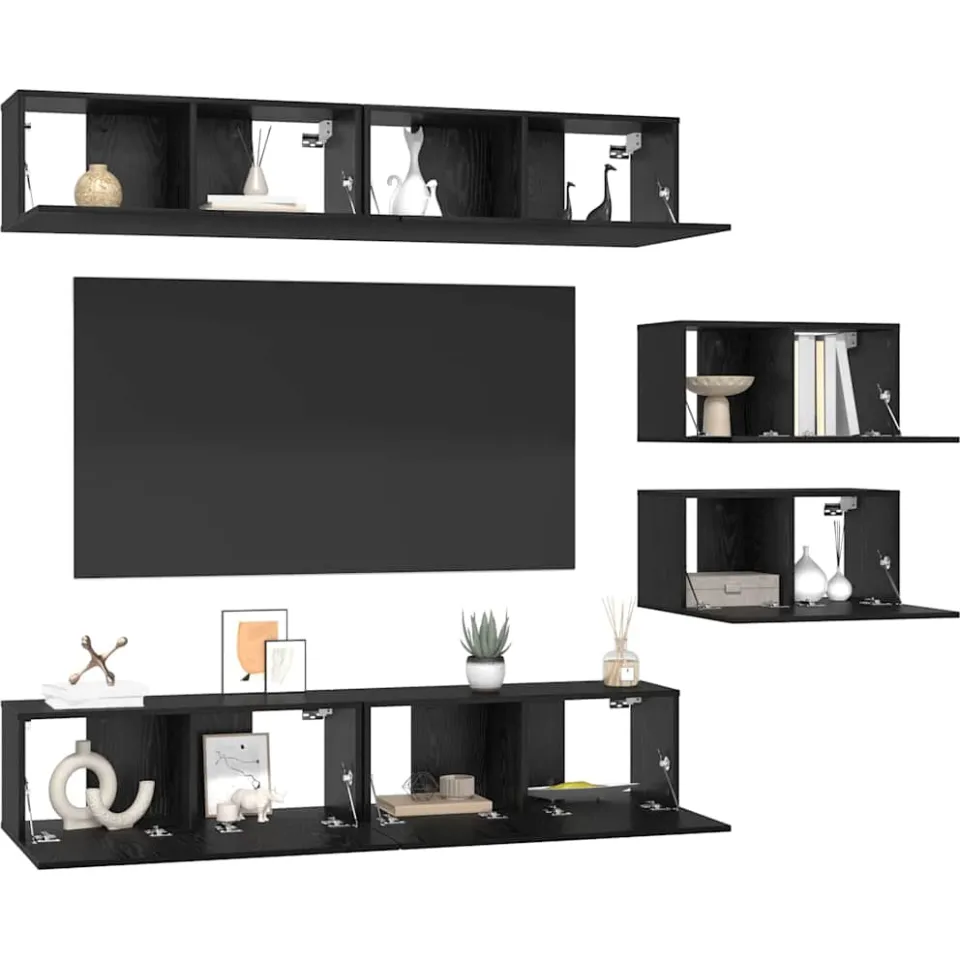 vidaXL Tv-meubelset 6 st 80 x 30 x 30 cm Zwart Eiken, foto 3