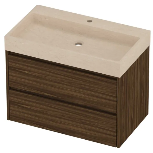 Proline Evoli Badmeubelset Hardsteen Loft 1 Kraangat Symmetrisch 80x46x62 cm Sand Stone Cabana Oak Eiken