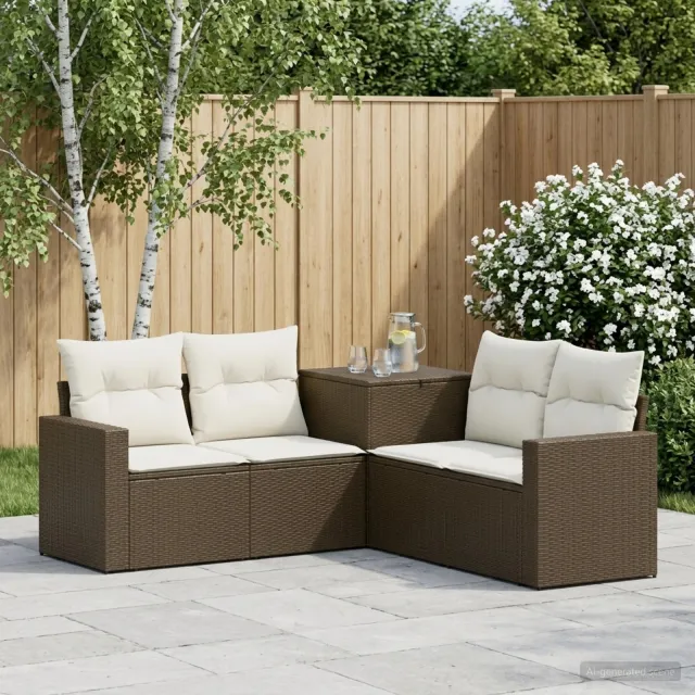 vidaXL Bankstel 5 st Bruin en Crème Wit 182,5 x 182,5 x 85 cm