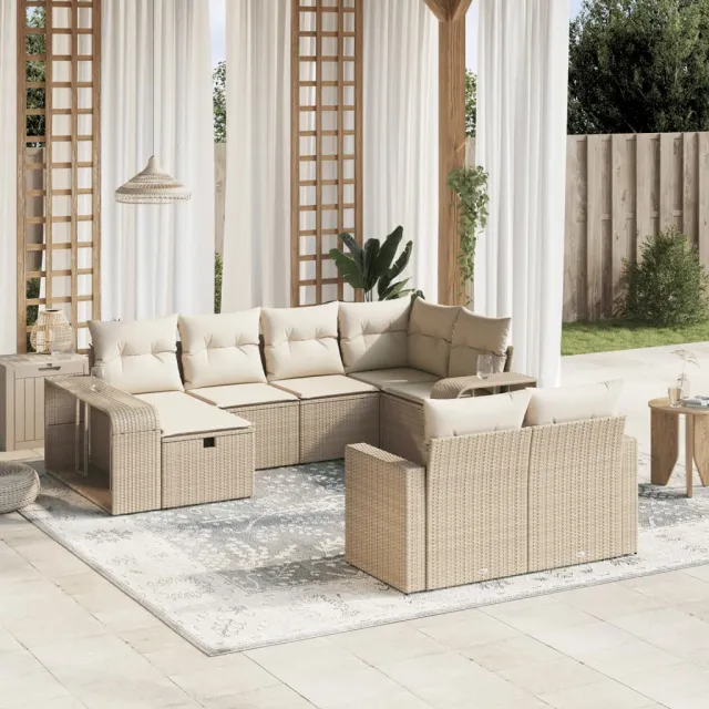 vidaXL 10-delige Loungeset met kussens poly rattan beige, foto 2