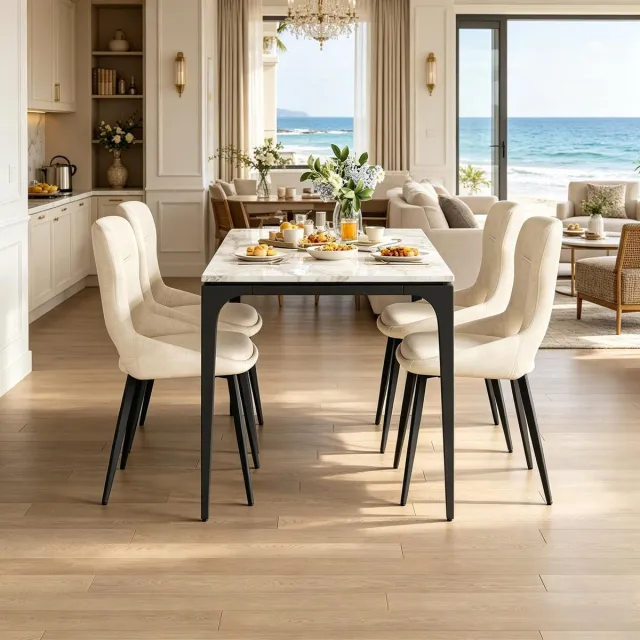 Welltin Eetkamerstoel - Set van 4 - Moderne Accentstoel - Woonkamerstoel - Gestoffeerde Stoel - Dressingstoel - Comfortabele Zitstoel - Stijlvolle Interieurstoel - Beige