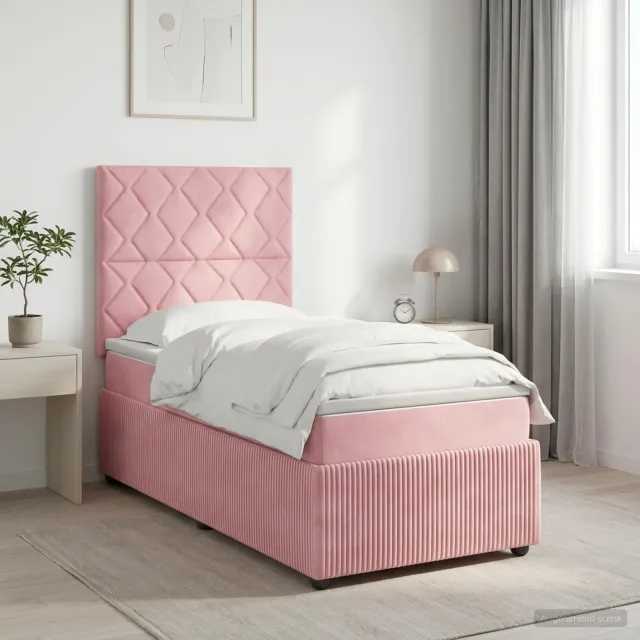 vidaXL LED Boxspring Bed met Matras Roze 90 x 200 cm Fluweel