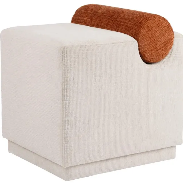 Fameilleur poef 46x42xH49cm gebrand oranje/soft grijs Brume - metalen zitpoef en voetenbank, voor woonkamer, slaapkamer en kinderkamer, woondecoratie voor modern interieur, mooi als cadeau