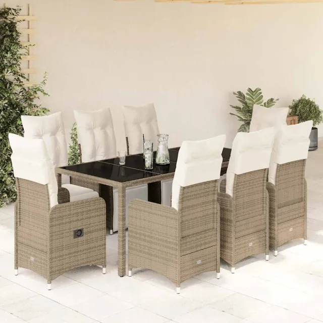 vidaXL 9-delige Bistroset met kussens poly rattan bruin, foto 2