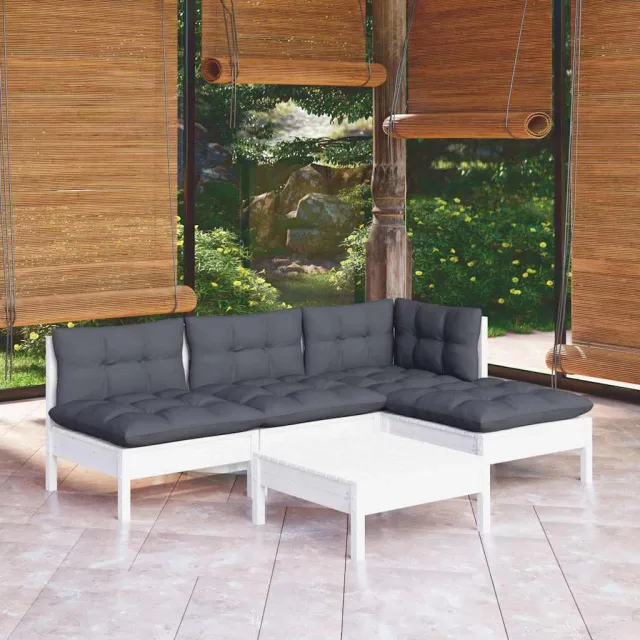 vidaXL 5-delige Loungeset met kussens grenenhout wit, foto 2