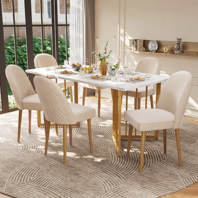 Wishdor Eetkamerstoel - Ergonomische Gebogen Rugleuning En Antislip Voetdoppen - Modern Ontwerp Voor Eetkamer Of Werkkamer - Fluwelen Bekleding Met Metalen Poten - Beige - 45,5 X 62 X 87,5 Cm