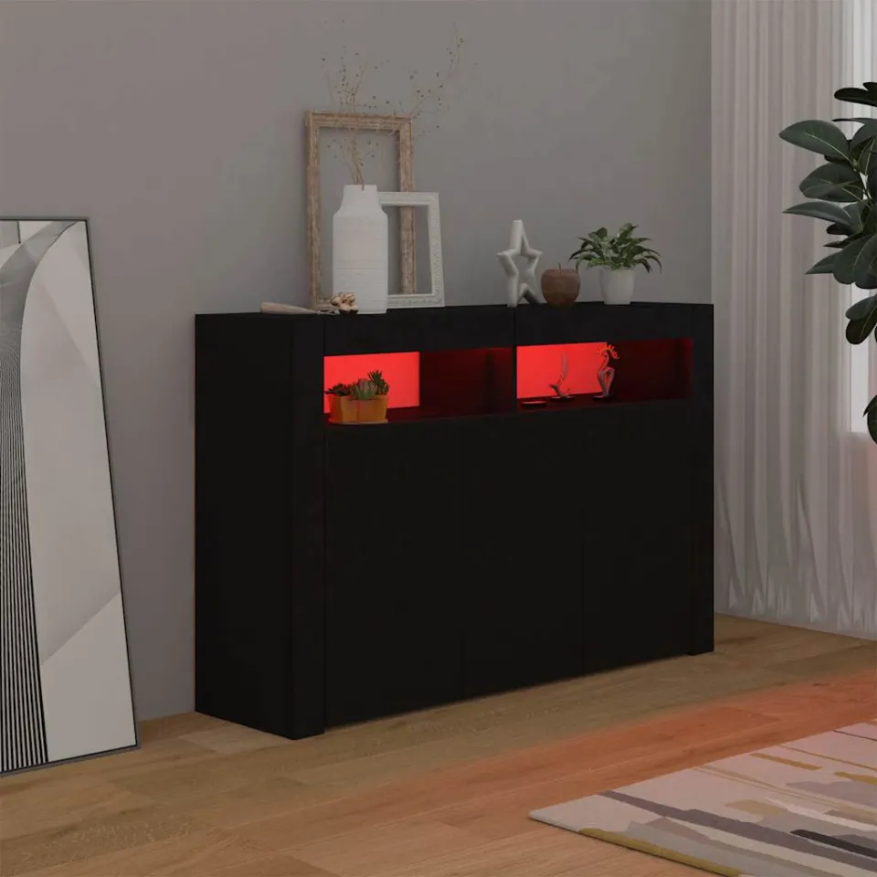 vidaXL Dressoir met LED-verlichting 115,5x30x75 cm zwart, foto 4