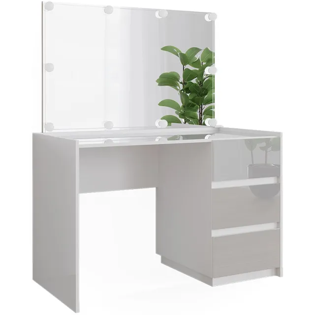 Vicco Kaptafel Marla, Wit Hoogglans, 120 cm met spiegel en LED-lichtslinger