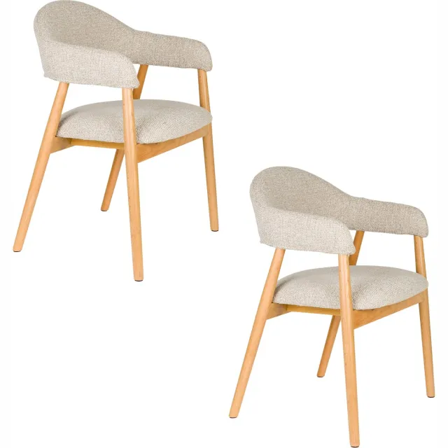 Housecraft Living Indy Eetkamerstoelen Armleuning Lichtbruin/ Beige - Set van 2