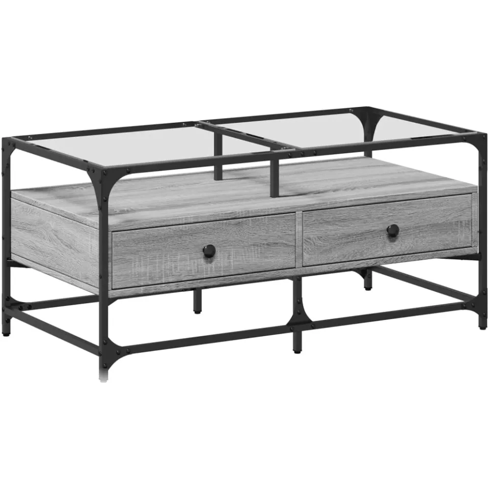 vidaXL Salontafel met glazen blad 98,5x50x45 cm staal grijs, foto 3