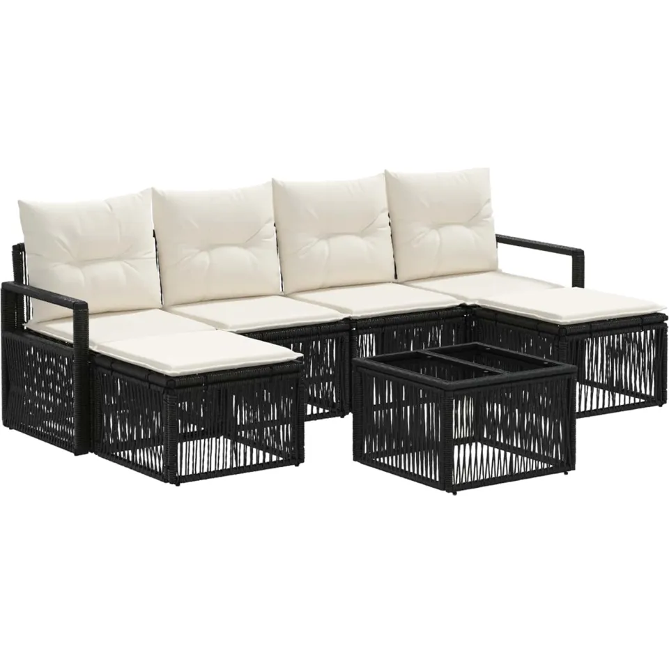 vidaXL Tuinbankenset 7 st Zwart poly rattan, foto 3