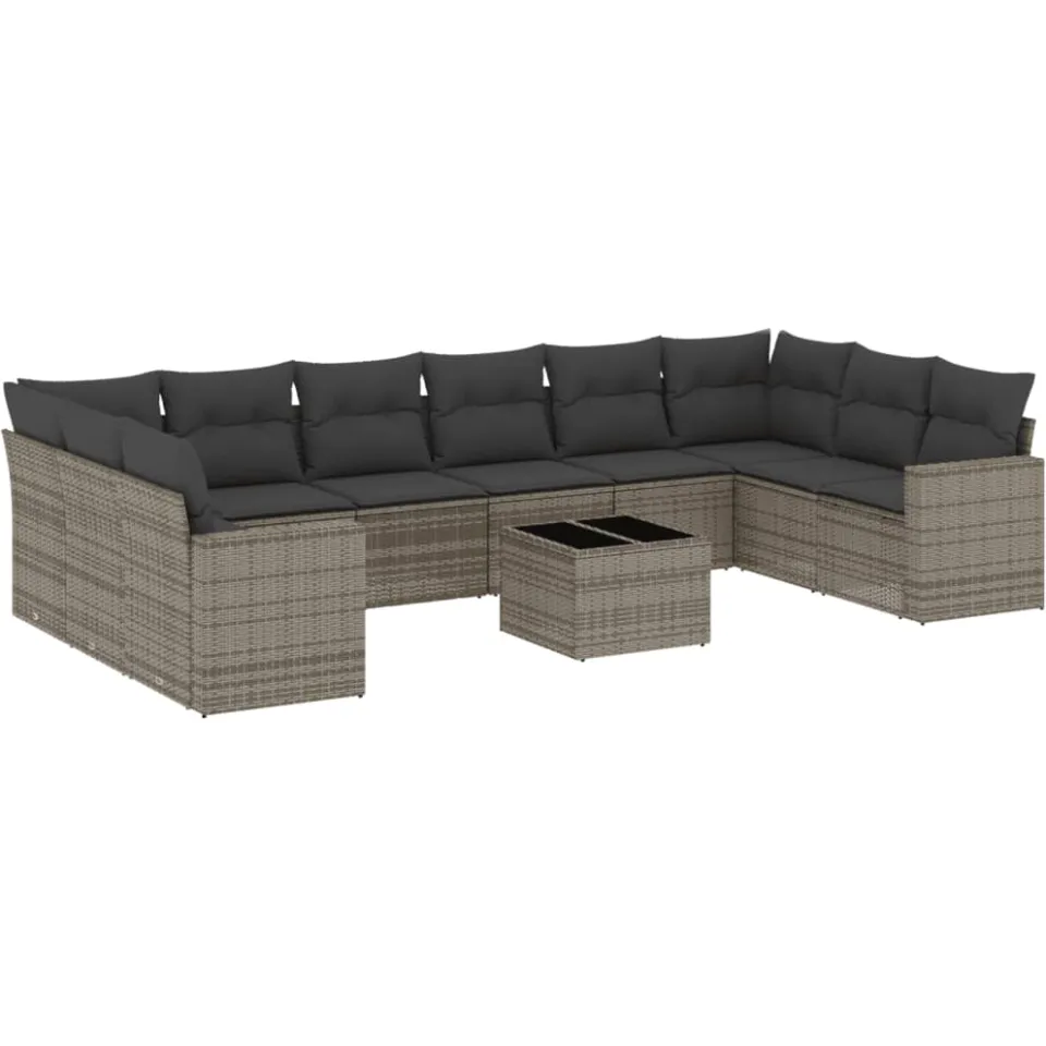 vidaXL 11-delige Loungeset met kussens poly rattan grijs, foto 3