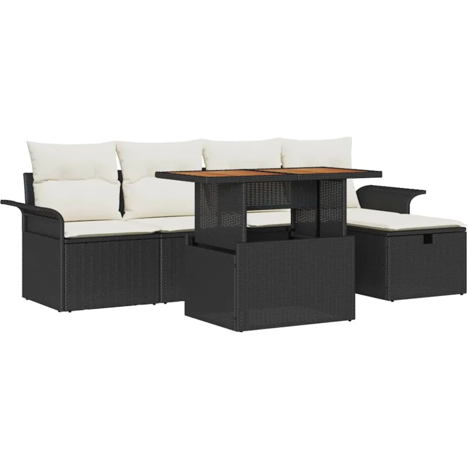 vidaXL Tuinbankenset 6 st Zwart poly rattan
