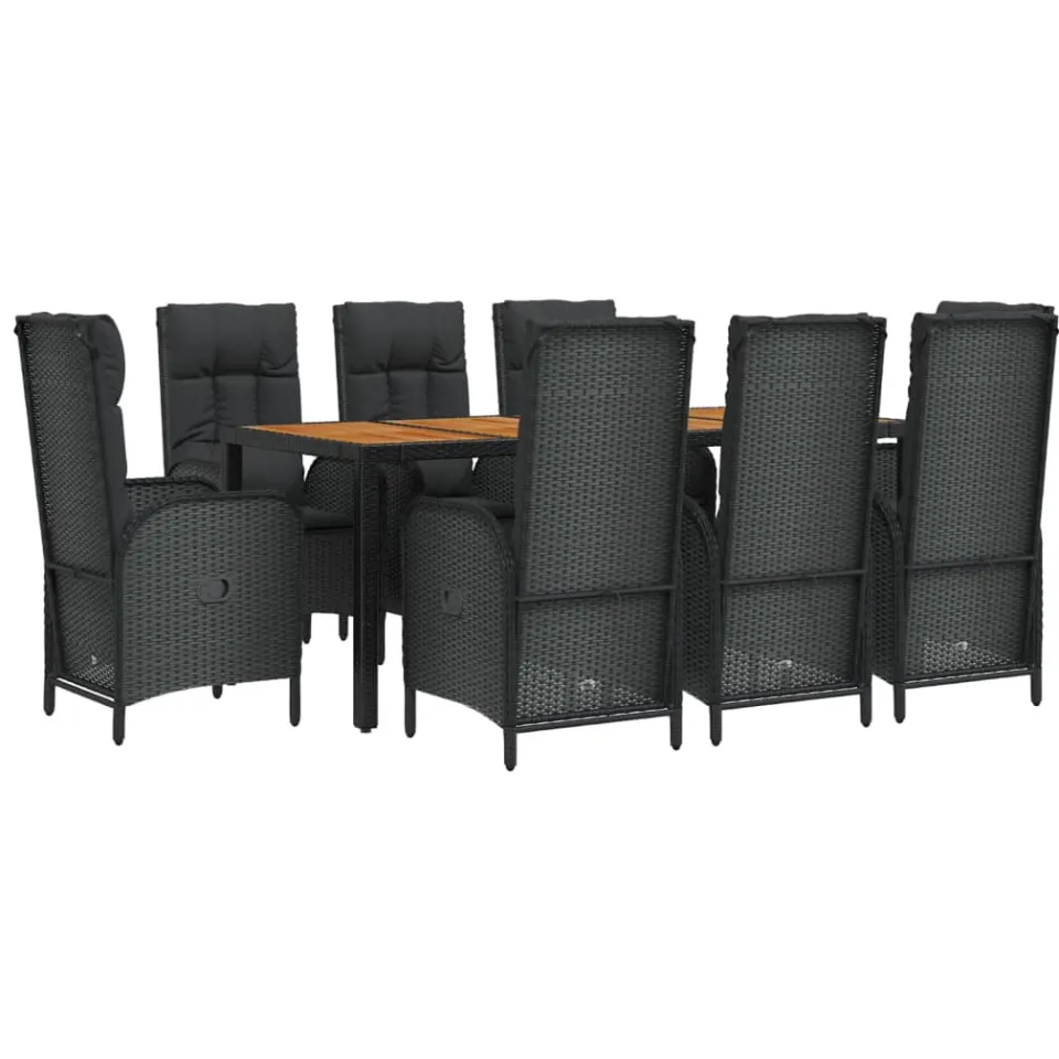 vidaXL 9-delige Tuinset poly rattan zwart
