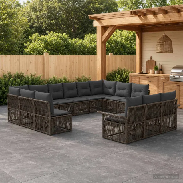 vidaXL Tuinbankenset 13 st 13-zits Grijs poly rattan, foto 2