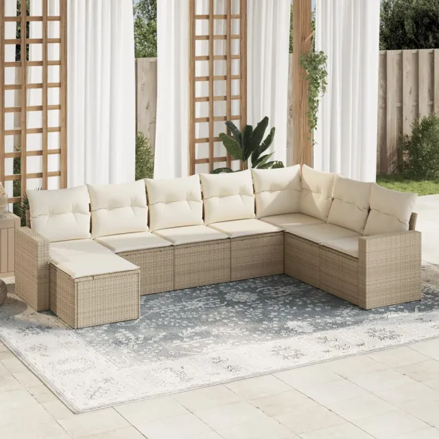 vidaXL 8-delige Loungeset met kussens poly rattan beige, foto 2
