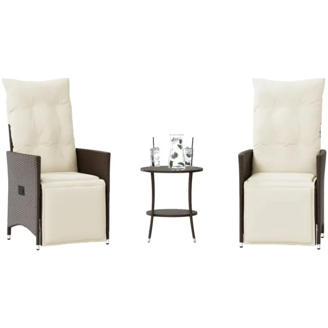 vidaXL 3-delige Bistroset met kussens poly rattan bruin