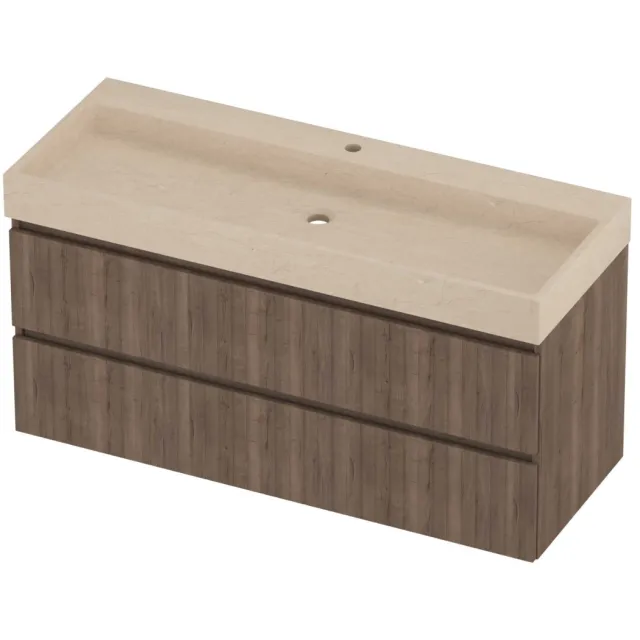 Proline Evoli Badmeubelset Hardsteen Loft 1 Kraangat Symmetrisch 120x46x62 cm Sand Stone Terra Oak Eiken