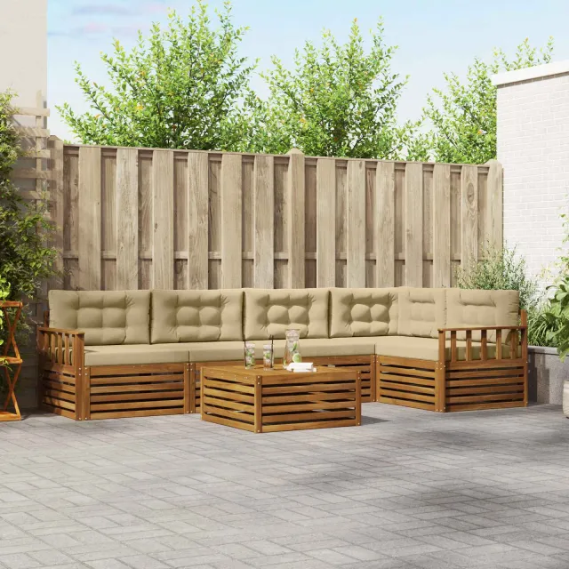vidaXL Buiten bankenset 6 st 5-zits Natuurlijk en Beige