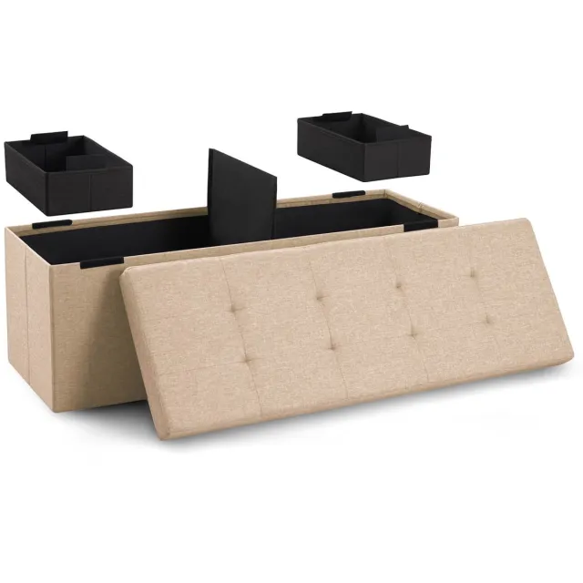Blumtal Zitbank met Opbergruimte - 110x38x38cm - Hocker met opbergruimte - Beige - met 2 dozen